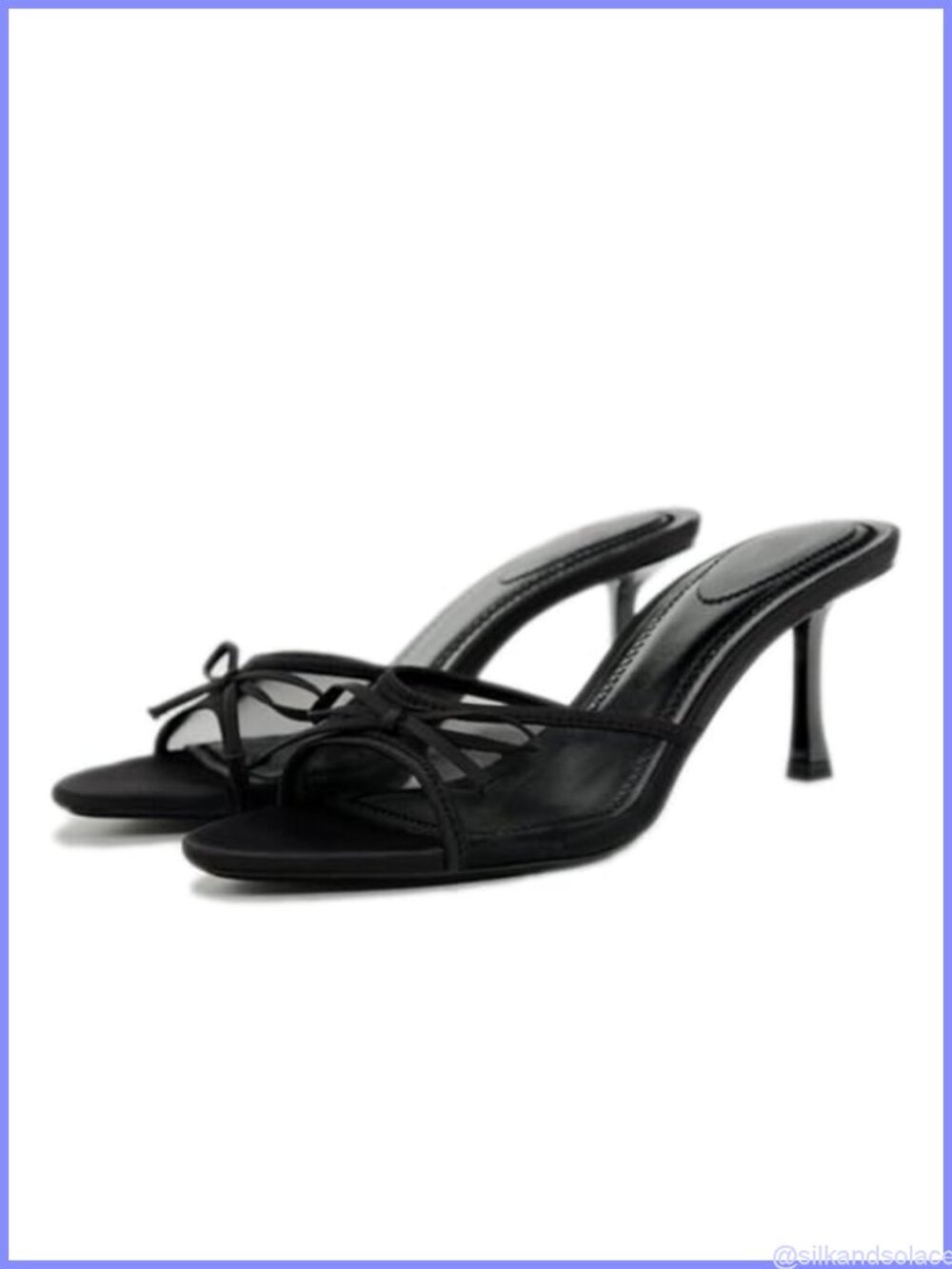 Women's Mesh Bow Kitten Heel Sandals Pointed Open Toe Low Heel Slide Mules